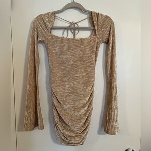 Lucy in the Sky tan/gold shiny mini dress